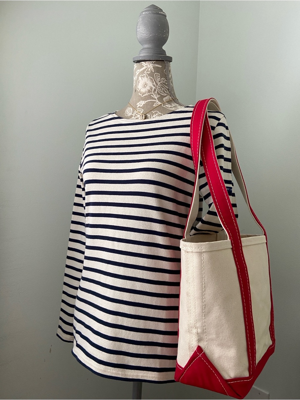 L.L. Bean Boat And Tote Canvas Bag XL Handles Y2K Cream Red NEW - Picture 16 of 16